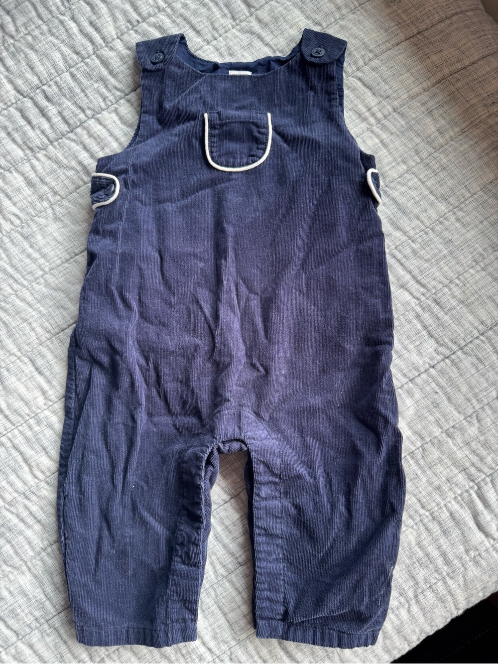 Navy Corduroy Baby Overalls with Contrast Trim